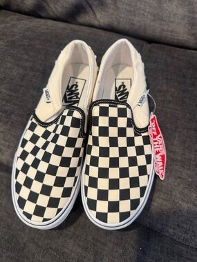 Vans Asher Black & White Checkerboard Slip-On Sneakers